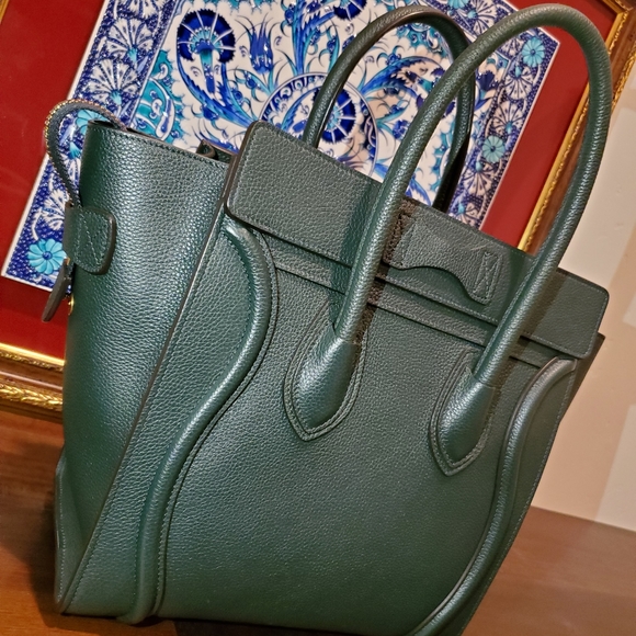 Celine Micro Luggage Handbag Dark Green Authentic - Picture 6 of 16